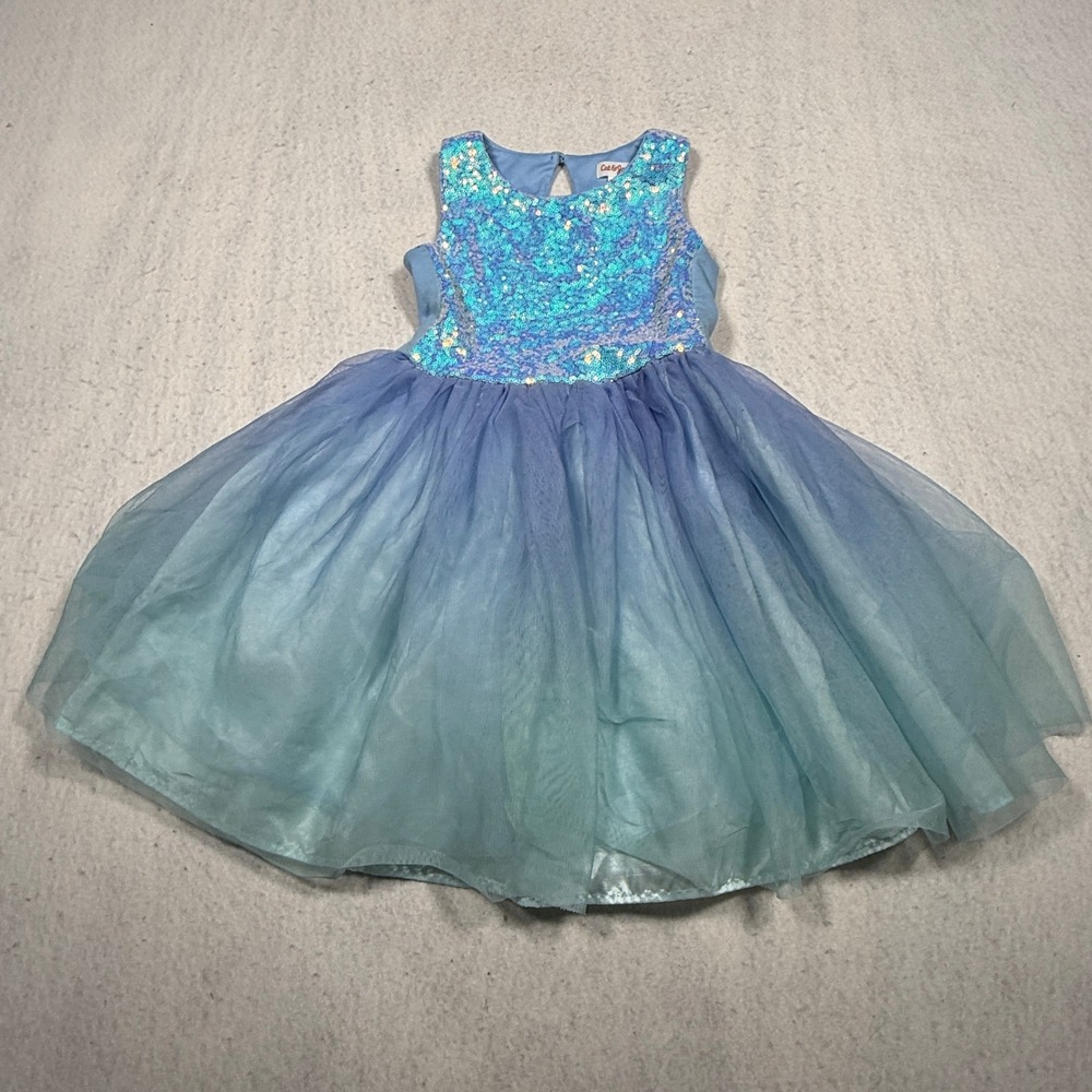 Cat & Jack Girls Blue Ombre Sequin Tulle Party Dress Size S 6/7 Sleeveless